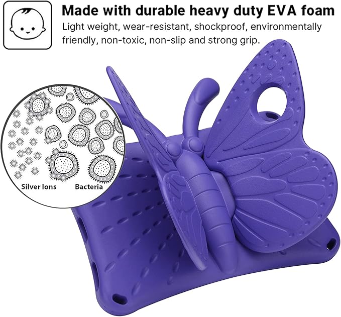 JGY Fire HD 10 Kids Tablet 10.1 11th Gen Pretty Butterfly Case for Kids Girl EVA Foam Full Cover Sturdy Fire HD 10 Case with Stand Pencil Holder Shockproof Rugged Case for Fire HD 10 Tablet(Purple)