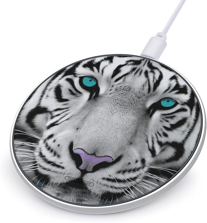 Tiger with Teal Eyes Wireless Charger Fast Wireless Charging Pad with USB Cable 10W Anti-Slip Magnetic Wireless Charger Portable Slim Charger Puck Travel Charging Station