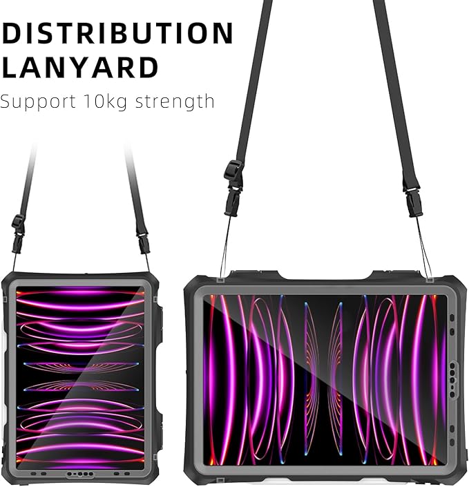 Compatible with iPad Pro 11-inch 4th/3rd/2nd Generation IP68 Waterproof Case A2759 A2761 A2435 w/Pencil Holder Kickstand Lanyard Shock-Proof Full-Sealing Cover Compatible with Magic Keyboard
