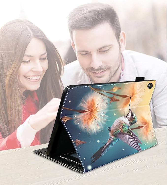 Case for Amazon Kindle Fire 7 Tablet (7 9th/7th Generation 2019/2017 Release) Slim PU Leather Cover with Card Slot &amp Auto Wake/Sleep Hummingbird Dandelion