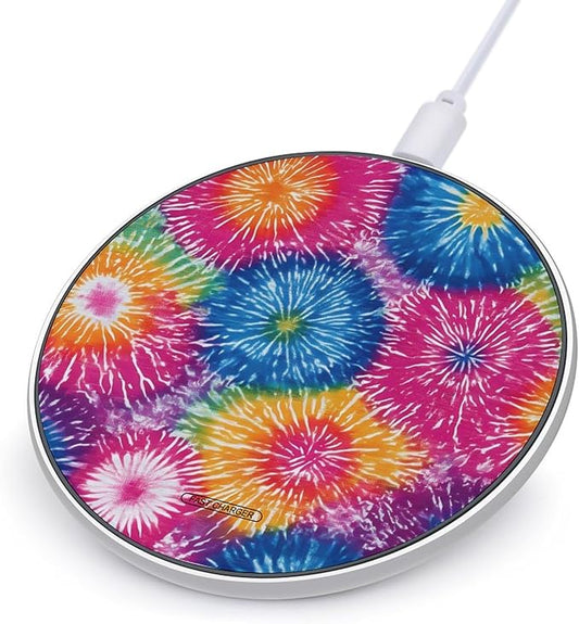 Circular Tie-Dye Fireworks Phone Charger Magnetic Charging Pad Anti-Slip with USB Cable