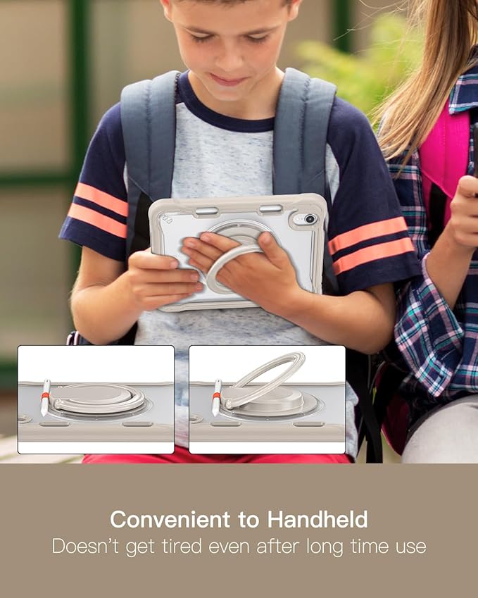 BRAECN for iPad (a17 pro) Mini 7/Mini 6 Case 2024/2021 8.3 inch with Pencil Holder Protective Clear Ring Handle 360 Rotating Stand Shockproof Dropproof Rugged Carrying Shoulder Strap Kids Friendly