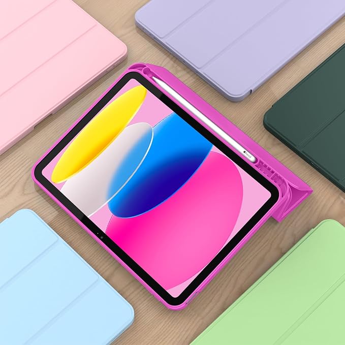 Case for iPad (A16) 11 Inch 2025/iPad 10th Generation 10.9 Inch 2022 Slim Trifold Stand Protective Cover with Pencil Holder and Soft TPU BackSupport Auto Sleep/Wake (Deep Pink)