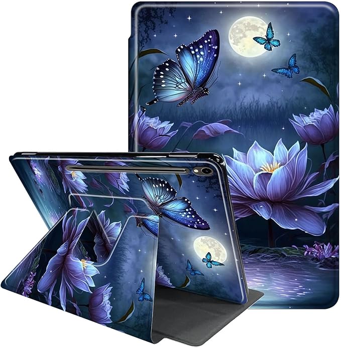 Case for Samsung Galaxy Tab S10 FE 2025/S9 FE 10.9-inch/S9 11 5G-360 Degree Rotating Multi-Angle Viewing Protective Cover with S-Pen Holde+ Auto Sleep/Wake-Purple Flower Butterfly