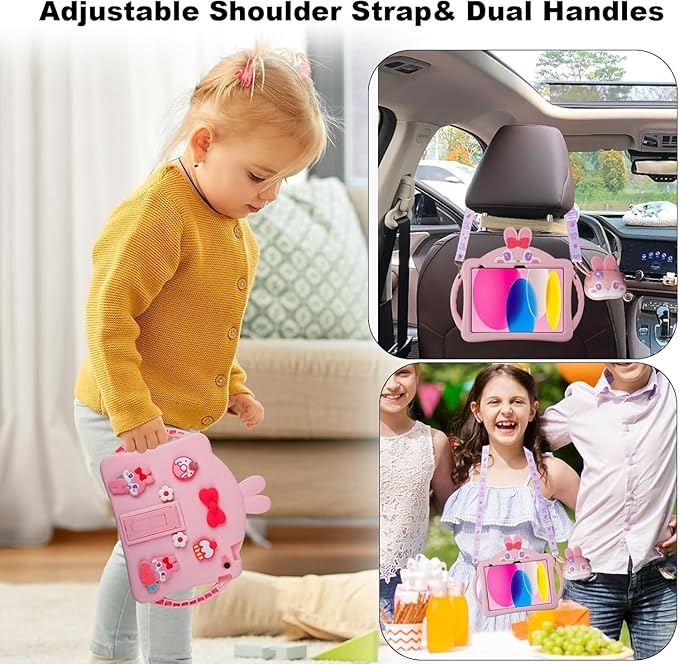 for iPad 6th/ 5th Generation 9.7inch 2018/2017 Case for Kids Girls with Kickstand Strap Wallet Soft Protective Tablet Cover for iPad Air 2nd Generation iPad Pro 2016 (Pink)