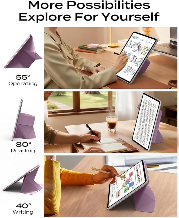 JKSML Dynamic Folio Case for iPad Air M4/M3/M2 11 &amp Air 4th/5th Gen 10.9 Detachable Pencil Holder 20+ Multi-Angle Origami Cover Slim &amp Ergonomic &amp Powerful Magnetic - Berry Purple