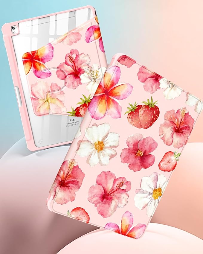 for iPad 9th/8th/7th Generation Case for iPad Air 3rd/ Pro 10.5” Case - 360 Rotating Stand Folio Smart Cover with Pencil Holder for Women Girls Hibiscus for Apple Tablet 7/8/9 Gen 10.2 inch