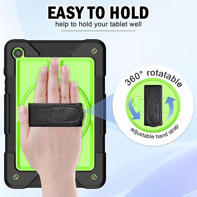 BMOUO for Samsung Galaxy Tab A9+ Plus Case 11 2023 (SM-X210/X216/X218) Shockproof Galaxy Tab A9 Plus Case with Rotating Stand and Hand/Shoulder Strap Green and Black