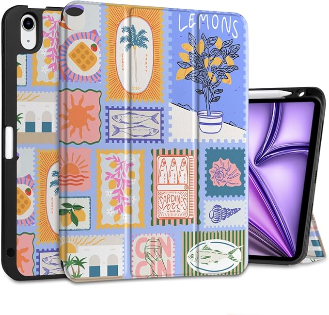 MEEgoodo for M4/M3/M2 iPad Air 11 inch Case 2026 2025 2024Case for iPad Air 5th Generation/iPad Air 4th Gen 10.9 inch 2022 2020 Tablet Cover with Soft TPU Back Shell Summer Stamps