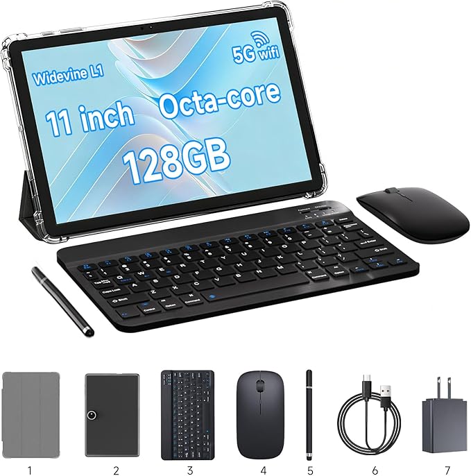 11 inch 2 in 1 Tablet 18GB + 128GB Android 15 Tablet 1TB Expandable 13MP Camera Octa-Core Processor 5G WiFi 8000MAH Battery 11'' IPS HD Touchscreen Tableta.