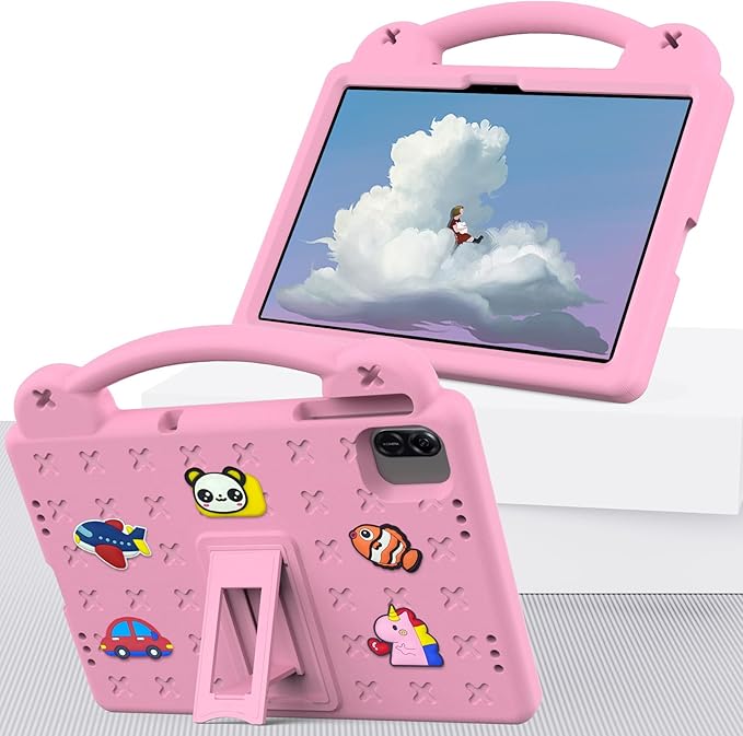 Compatible with Honor Pad X8a 2024/Infinix Xpad 11 inch 2024 Tablet Case Kids Friendly Universal Lightweight Shockproof Protective Case with Shoulder Strap &amp Stand Handle Pink