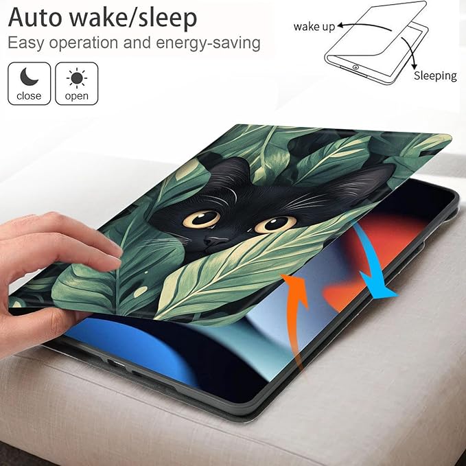 Bxgolkgd Tablet Case for 6.8 Kindle Paperwhite (11th Generation-2021) &amp Kindle Paperwhite Signature EditionAuto Wake/Sleep FunctionBlack Cat Tropical Leaf