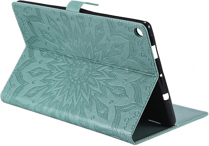 Folio Case for Fire HD 10 (9th/7th/5th Generation 2019/2017/2015 Release) Techcircle Sunflower Embossed Stand Protective Cover with Card/Cash Holder for Amazon Fire HD 10.1 Inch Tablet Green