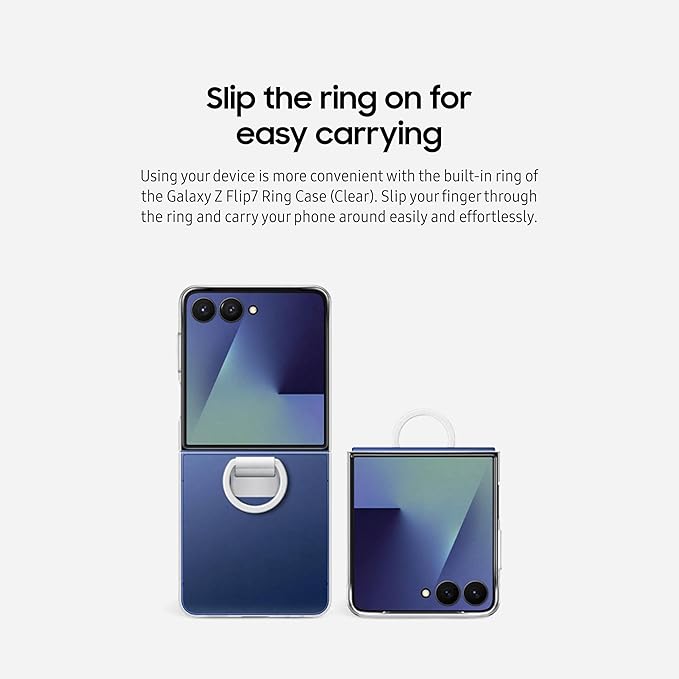 Samsung Galaxy Z Flip7 Ring Phone Case Clear Protective Cover with Built-in Ring Easy to Carry Slim Sleek US Version Transparent