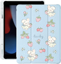 Cute Kawaii Bunny Strawberry for iPad Air5/Air4 Case with Pencil Holder Auto Sleep/Wake Blue Leather Soft TPU Back Cover for iPad 10.9 Inch 2022/2020