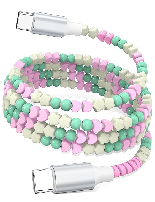 Mint-Pink Star Heart Beaded