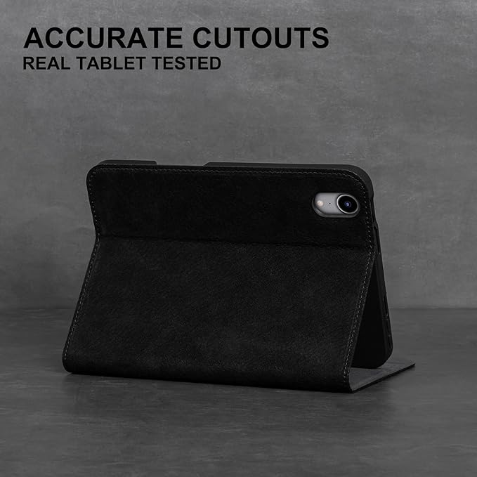 Gexmil Premium Leather Case for iPad mini 7 (A17 Pro) 2024 / iPad mini 6 Generation 2021 8.3 InchPencil Holder Magnetic ClosureShockproof Cowhide CoverAdjustable StandSanded Black