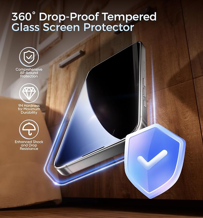 MAGIC JOHN 3rd Gen Upgraded for iPhone 15/iPhone 16 Privacy Screen Protector 6.1 Inch 25°Anti-Spy Screen Shockproof Tempered Glass Auto Dust-Removal Bubble Free Easy Installation 2 Pack
