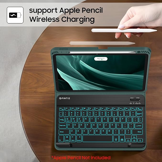 Fintie Backlit Keyboard Case for iPad Air 11-inch M4/M3/M2 (2026/2025/2024) iPad Air 5th/4th Gen 10.9 Inch - Soft TPU Cover with 7 Color Backlight Detachable Bluetooth Keyboard Midnight Green
