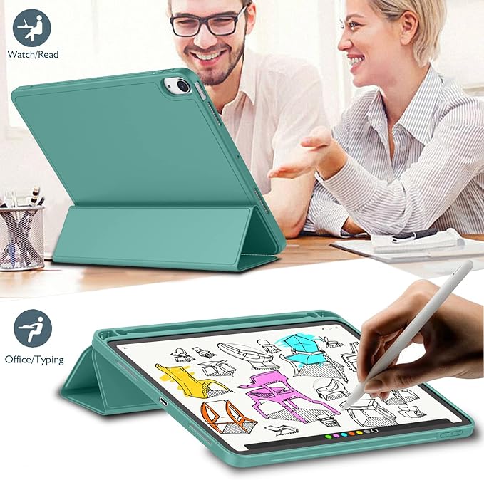 iMieet iPad Air 11 Inch Case M4/M3/M2(2026/2025/2024) iPad Air 5th/4th Generation Case 2022/2020 10.9 Inch with Pencil HolderTrifold Stand Smart Case with Soft TPU Back(Forest Green)