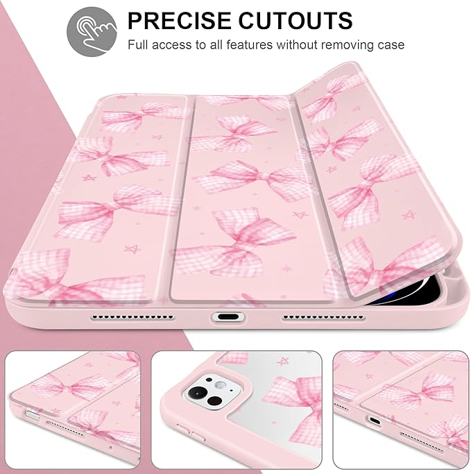 DONGKE for iPad Pro 11-Inch Case (M5 2025 / M4 2024) 6th/5th Generation [Auto Sleep/Wake &amp Pencil Pro Holder] Clear Acrylic Back Smart Trifold Stand Cover Bow &amp Daisy