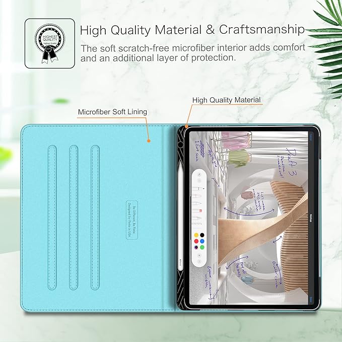 Fintie Folio Case for iPad Pro 12.9 6th Generation 2022 Multi-Angle Smart Stand Cover w/Pencil Holder &amp Pocket Also Fit iPad Pro 12.9 2021 5th &amp 2020 4th &amp 2018 3rd Gen Shades of Blue