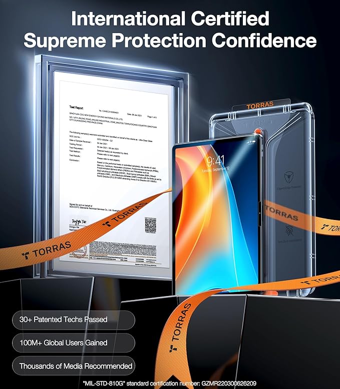 TORRAS for iPad Air 11 Inch Screen Protector M4 2026 M3 2025M2 2024 Military Grade Shatterproof TOP 9H+ Tempered Glass One-Pull Installation Anti-Scratch Bubble Free HD Clarity