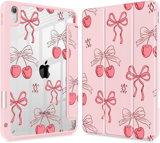 May Chen for iPad Air 11-inch M4/M3/M2 (2026/2025/2024) iPad Air 5th/4th 10.9 Inch - Shockproof Cover with Clear Back Shell &amp Penceil Holder Auto Wake/Sleep Stand Cover Coquette Cherry Bow