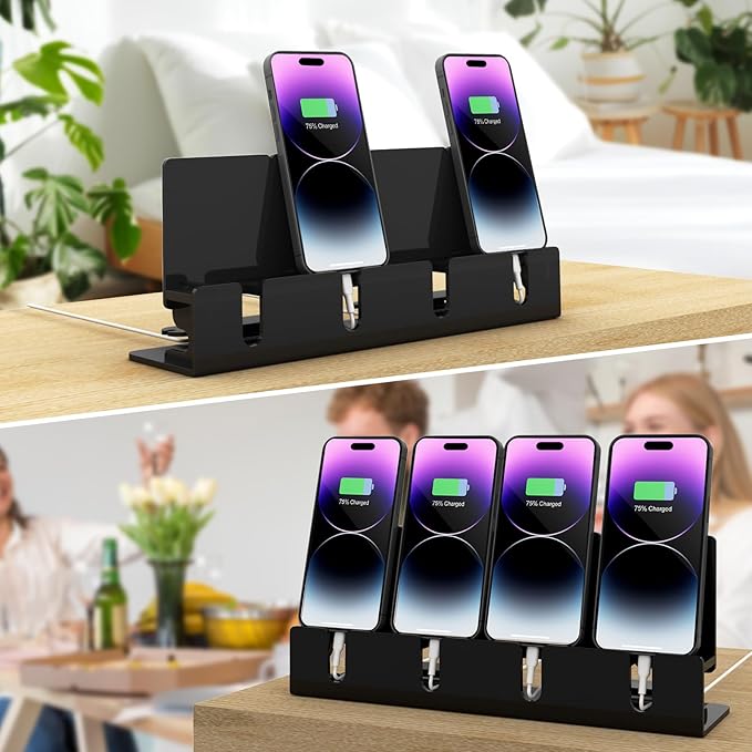Cell Phone Stand Multiple Phone Holder Organizer Stand for 4 Phones Acrylic Desktop Mobile Phone Docking Station Charging Holder (Black)