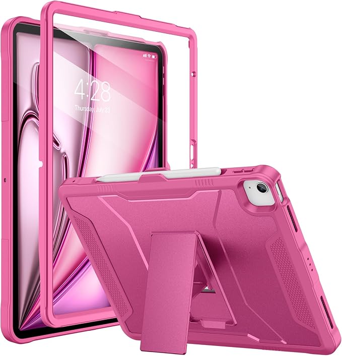 Soke Case for iPad Air 13-Inch M4 2026 M3 2025 &amp M2 2024with Built-in Screen Protector and Kickstand Rugged Full-Body Heavy Duty Protective Cover for Apple iPad Air 13 - Hot Pink