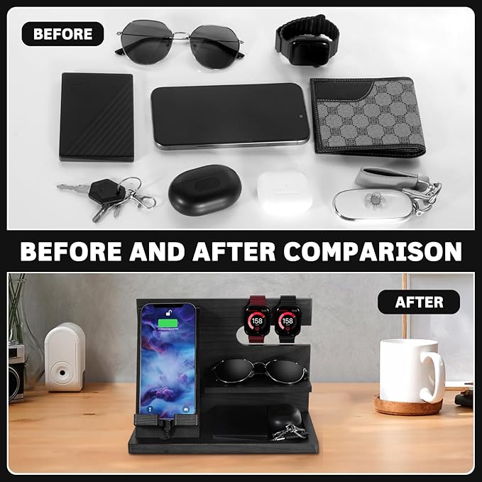 Fathers Day for Dad Dad Birthday Gifts Wood Phone Docking Station Nightstand Organizer Gifts for Dad Christmas Father's Day Dad Gifts from Daughter Son Organiser Birthday Presents for Dad
