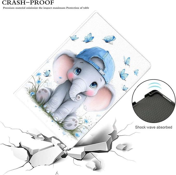 Case for iPad Air 3 10.5 2019/iPad Pro 10.5 2017Slim PU Leather Cover Adjustable Stand Auto Wake/SleepBlue Butterfly Elephant Baby