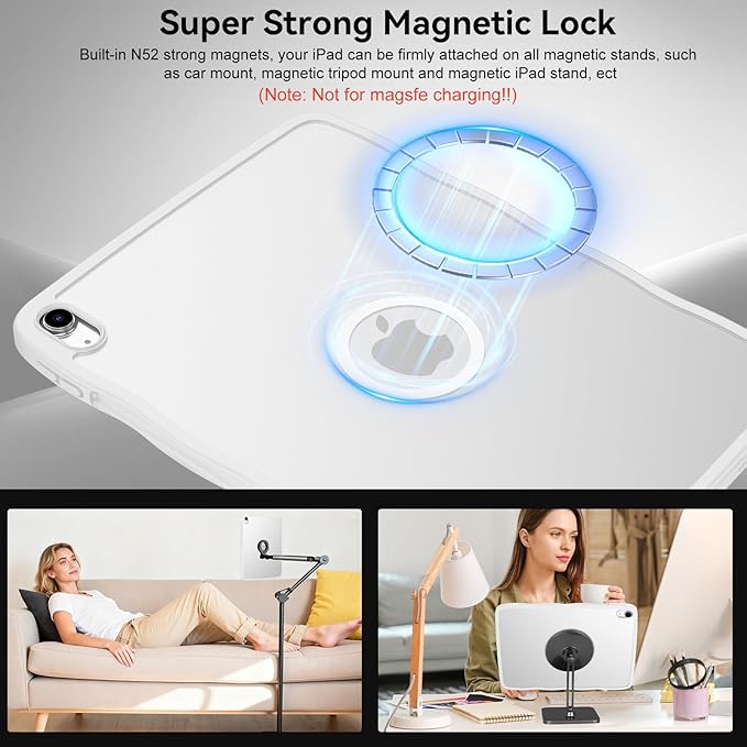 BENTOBEN Magnetic for iPad A16 Case (11th Generation 11 Inch 2025) iPad 10th Generation Case 10.9 Inch 2022 Cute Curly Wavy Translucent Matte Slim Soft TPU Tablet Cover for iPad 11th/10th Gen White
