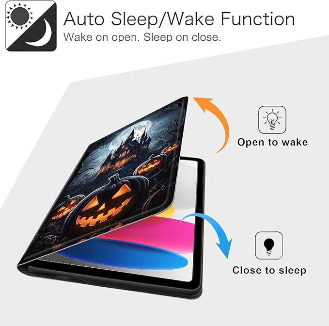 Case for iPad (A16) 11th Generation 11 Inch 2025/iPad 10th Generation 10.9 Inch 2022 Slim PU Leather Stand Cover with Auto Wake/Sleep Multi-Angle Viewing &amp Shockproof Halloween Pumpkins