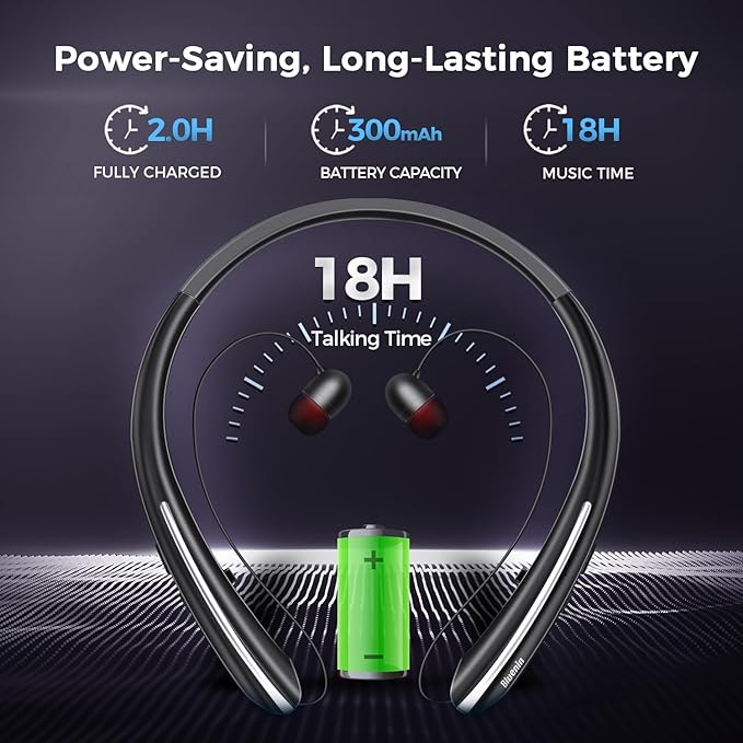 Neckband Bluetooth Headphones Bluetooth 5.4 Wireless Headphone with Retractable EarbudCVC8.0 Noise Cancelling 16Hrs Playtime Around The Neck Headphones Stereo Headset for Music Conference Videos