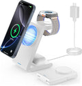 Wireless Charger Magnetic for Apple Devices - JoyGeek 3 in 1 Foldable Charging Station for Magsafe Compatible with iPhone 16 15 14 13 12 Pro Max Plus Apple Watch 10 9 8 7 6 5 4 SE AirPods 4/3/2/Pro