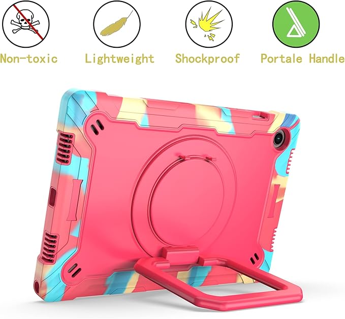 Dteck for Samsung Galaxy Tab A8 (SM-X200) Tablet Case 10.5 2022 Release Shockproof Rugged Hard Case for Kids with Rotate Handle and Kickstand Protective Cute Cover with Shoulder Strap Rainbow Rose