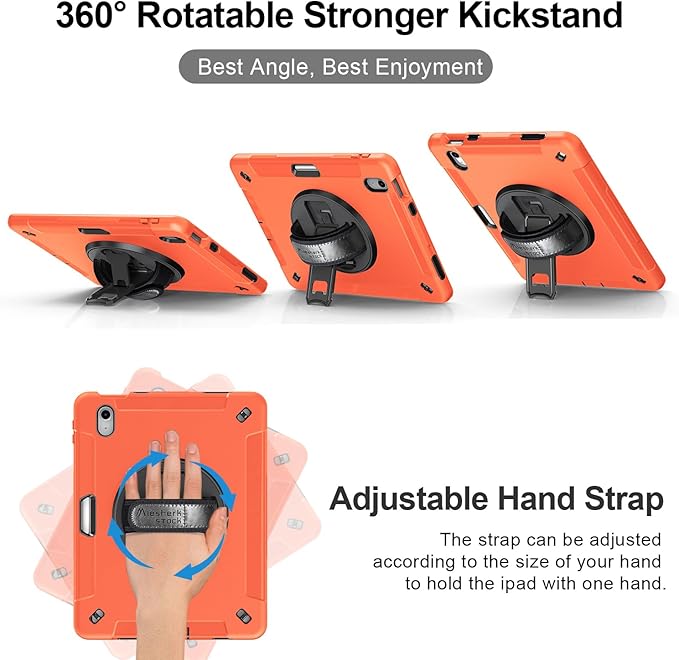 Case for iPad (A16) 11th/10th Generation Case: Protective Cover for iPad 11th Gen 11 Inch 2025 &amp10th Gen 10.9 2022 with Screen Protector- Stand- Shoulder Strap- Handle- Pencil Holder-Orange