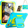 KCJ for iPad Pro 11 Case (M4) 2024with Tempered Glass Screen ProtectorCute Protective Case with Folding Stand/Pencil Holder/Shoulder Strap for iPad Pro 11 2024 (5th Generation) (Blue+Yellow)