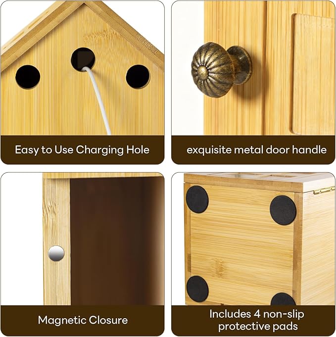 Cell Phone Box for Family Time — Premium Bamboo Phone Storage Box with Charging Ports Holds Up to 6 Phones Self-Discipline Phone Holder Helps Children and Adults Regain Focus Decorative