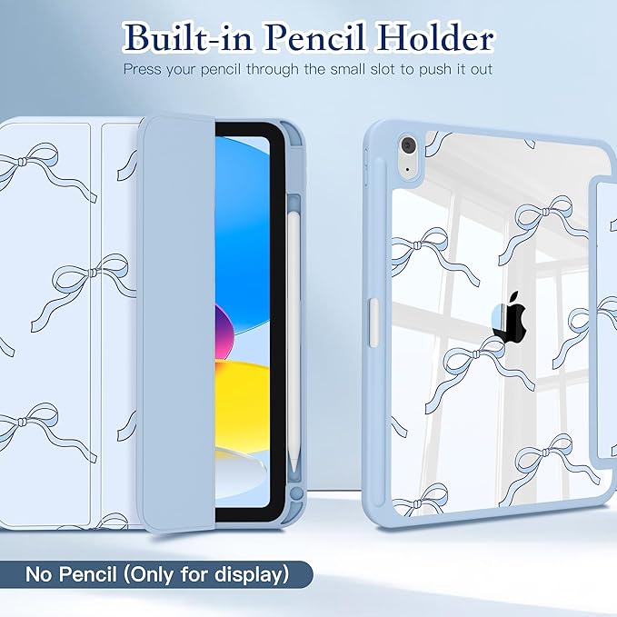 CISSOOK Compatible with iPad 11 Inch 2025 (A16) Case /10.9 inch iPad 10th 2022 with Apple Pencil Slot Auto Wake/Sleep Soft Light Blue Bow Shockproof Cover