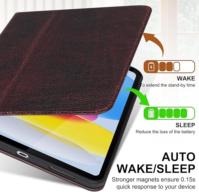 Genuine Leather Case for iPad 11th Gen 11 (2025/A16) &amp 10th Gen 10.9 (2022) | Slim Protective Cover with Adjustable Stand Auto Wake/Sleep Premium Leather | Chocolate Brown