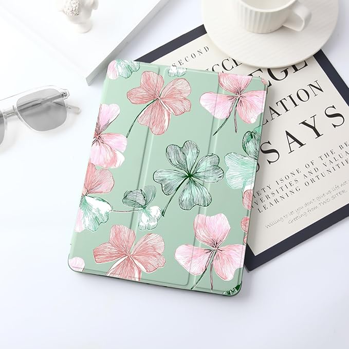 JOYLAND Flower Case for iPad 10th Generation Case 10.9 inch/iPad (A16) 11th Generation 11 Inch 2025 with Pencil Holder-Trifold Stand Protective Cover with Soft TPU BackGreen