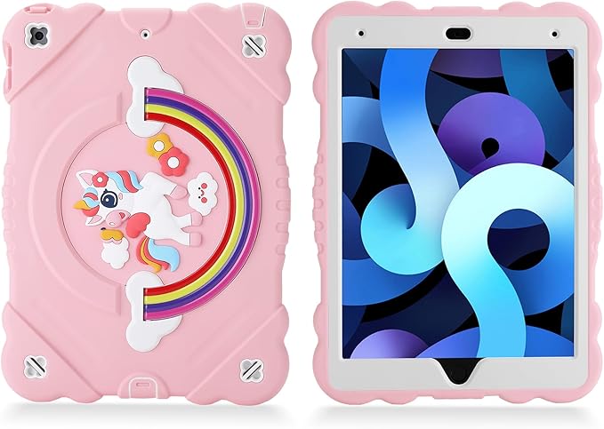 XZC Case for iPad 9th/8th/7th Generation 2021/2020/2019(10.2 inch) Unicorn Cute Cover Heavy Duty Shockproof Protective Case with Built-in Stand Strap for Kids Girls Women (Pink)