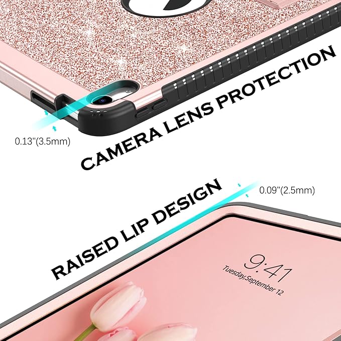 YINLAI Case for iPad 10th Generation iPad Case 10th Generation 2022 10.9-Inch Kid Girl Women Slim Stand Glitter Bling Shockproof Protective Cover for iPad 10th Gen A2696/A2757/A2777 Rose Gold/Pink