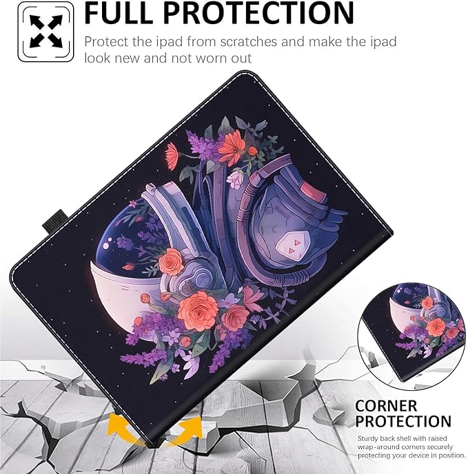 Case for Amazon Fire HD 10 Tablet (9th/7th/5th Generation2019/2017/2015 Release) Multi-Angle Smart Stand Cover Auto Sleep/Wake for Fire 10.1 InchAstronaut Flower