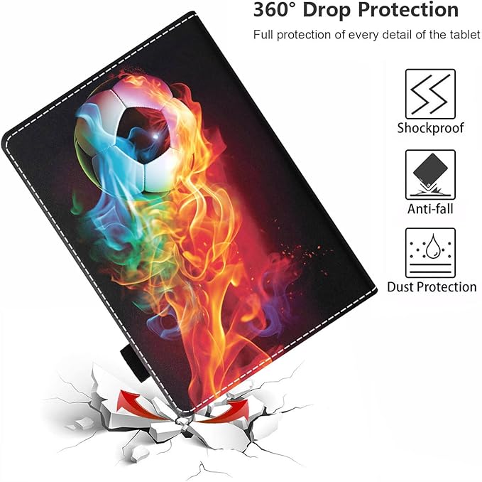 Case for All-New Amazon Fire HD 10 &amp 10 Plus Tablet 10.1 (13th/11th Generation 2023/2021 Release) Slim PU Leather Stand Cover with Card Slot &amp Auto Wake/Sleep Flame Football