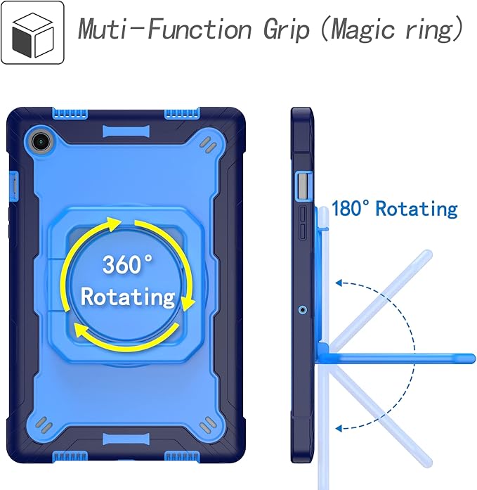 Dteck for Samsung Galaxy Tab A8 (SM-X200/X205) Tablet Case 10.5 2022 Release Shockproof Sturdy Rugged Case for Kids with Rotate Handle and Kickstand Protective Cute Cover with Shoulder Strap Blue