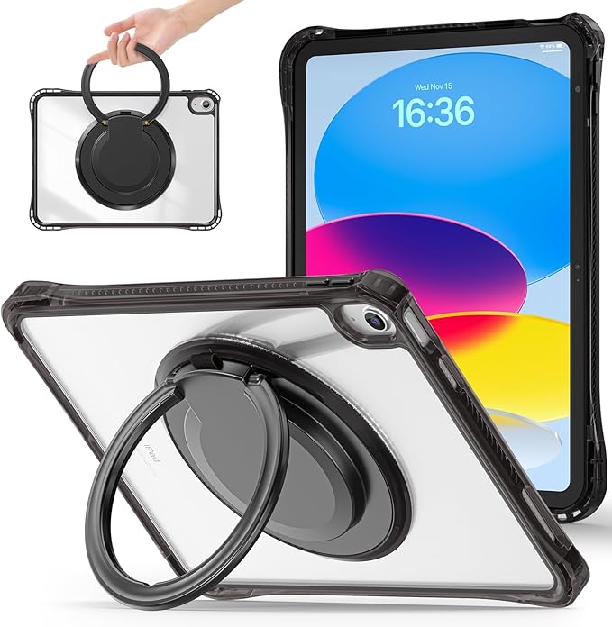 Mektron Shockproof Case for iPad Air 11 inch (M4 2026 8th /M3 2025 7th /M2 2024 6th) Compatible with iPad Air 10.9 (2022 5th Gen /2020 4th Gen) PC Clear Cases with Rotating Stand for Kids Black