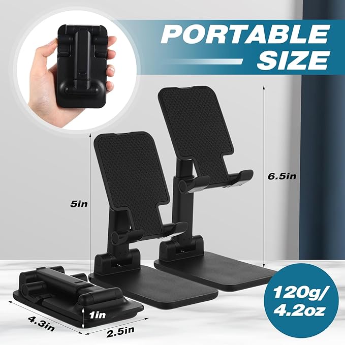 12 Pcs Cell Phone Stand for Desk Phone Holder Stand Foldable Angle Height Adjustable Portable Holder Tablet for Office Travel Photography (Black)
